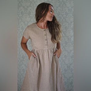Little Cottonwood Honey Check Meadow Dress Woman’s Large with Pockets